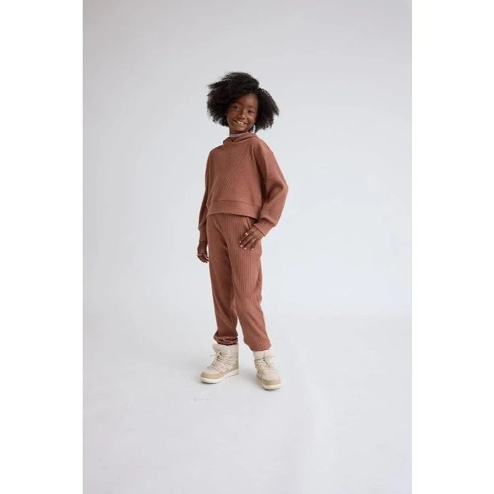 The Children's Place Girls Plush Ribbed Hooded Sweatshirt Pecan Pie XS New